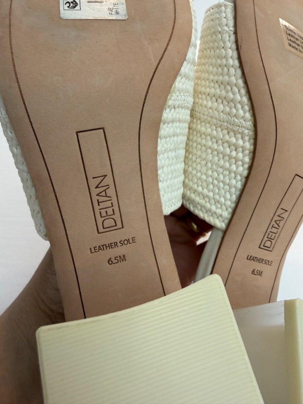 Deltan Fae Raffia Stretch Woven Sandals Block Heel White Wedding Bridal Size 6.5 - Picture 6 of 9